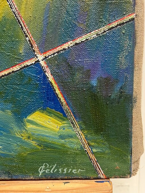 French 20th Century Abstract Cosmic Vision with Gridlines Blue Green and Yellow - Image 6