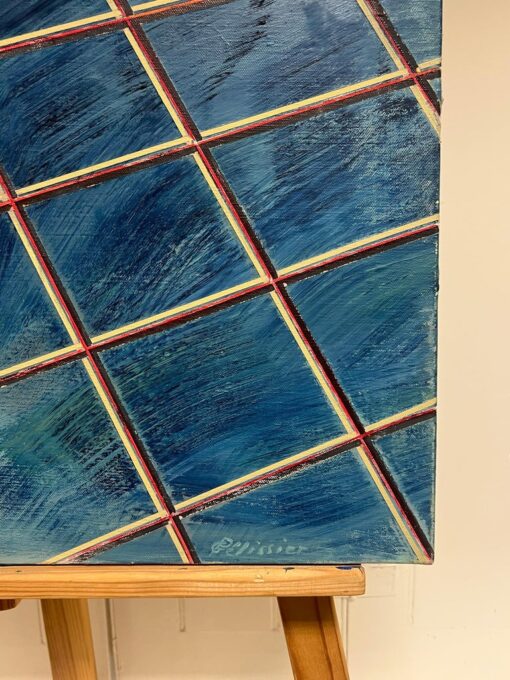 French 20th Century Gridded Geometry in Blue and Gold Contemporary Painting - Image 6