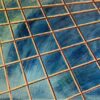 French 20th Century Gridded Geometry in Blue and Gold Contemporary Painting