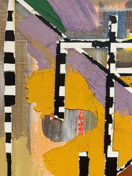 French 1970's Abstract Composition Mixed Media Painting on Canvas signed/ dated - Image 4