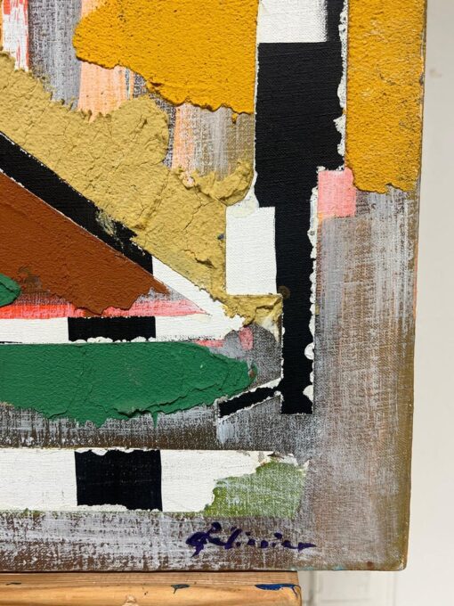French 1970's Abstract Composition Mixed Media Painting on Canvas signed/ dated - Image 7
