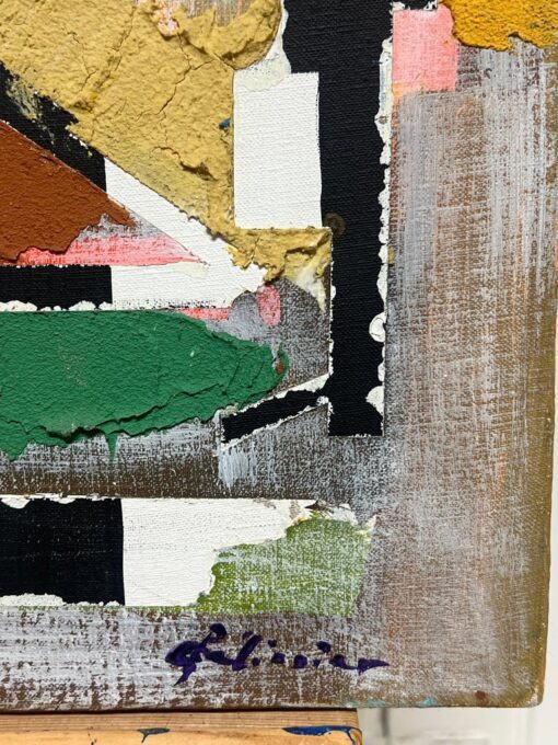 French 1970's Abstract Composition Mixed Media Painting on Canvas signed/ dated - Image 8