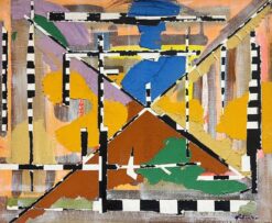 French 1970's Abstract Composition Mixed Media Painting on Canvas signed/ dated