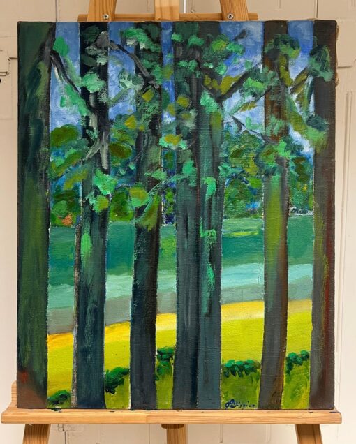 French 20th Century Lush Forest View with Vibrant Colors Impressionist Oil - Image 2