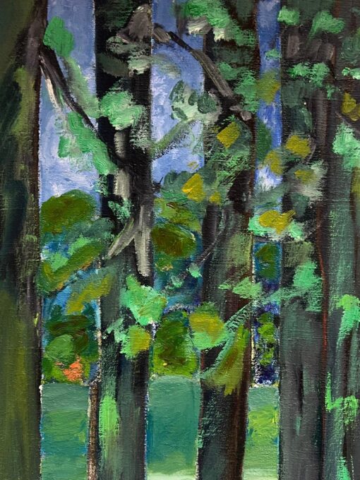 French 20th Century Lush Forest View with Vibrant Colors Impressionist Oil - Image 3