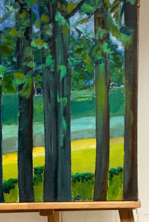 French 20th Century Lush Forest View with Vibrant Colors Impressionist Oil - Image 6