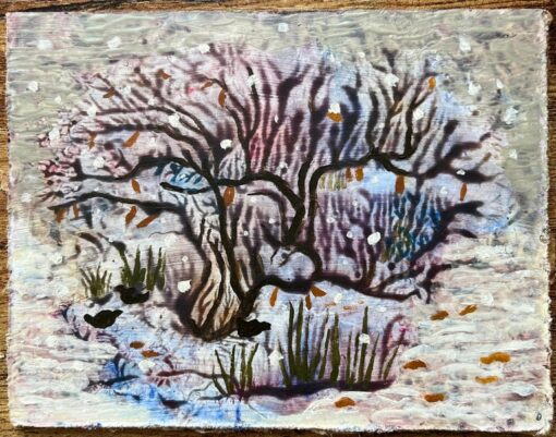 1960's British Surrealist Oil Painting - Winter Tree in Bloom - Image 2