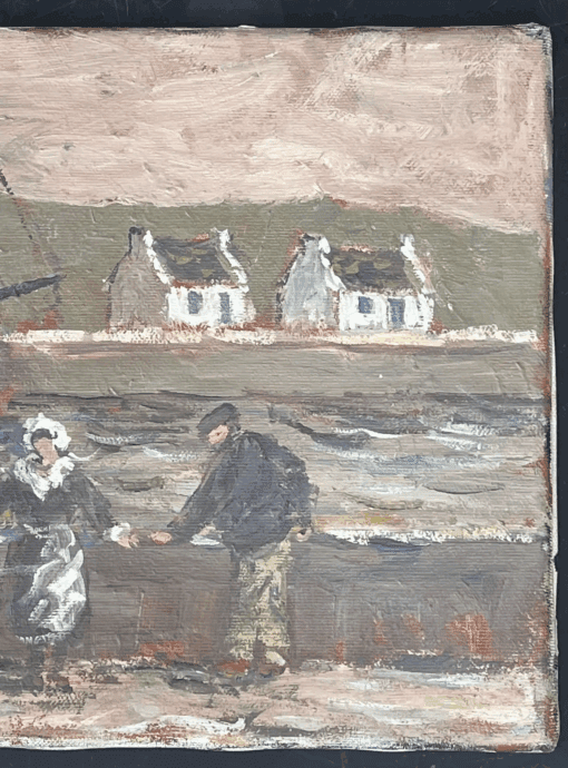 Maid and Fisherman Watching the Quiet Harbour Impressionist French Oil Painting - Image 3
