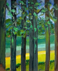 French 20th Century Lush Forest View with Vibrant Colors Impressionist Oil