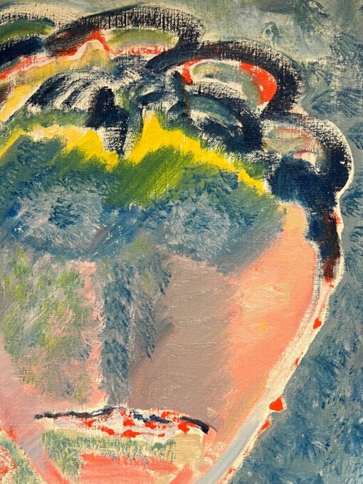 French 20th Century Abstract Head Portrait of Figure Large Oil Painting Canvas - Image 3
