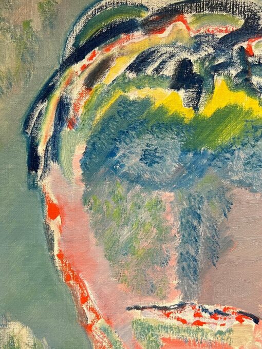 French 20th Century Abstract Head Portrait of Figure Large Oil Painting Canvas - Image 4