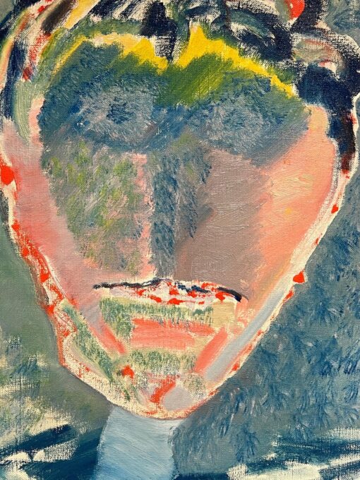 French 20th Century Abstract Head Portrait of Figure Large Oil Painting Canvas - Image 8