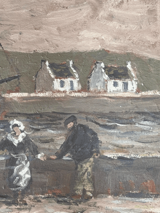 Maid and Fisherman Watching the Quiet Harbour Impressionist French Oil Painting - Image 5