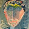 French 20th Century Abstract Head Portrait of Figure Large Oil Painting Canvas