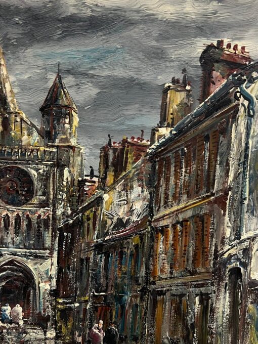 Mid 20th Century French Expressionist Signed Oil Painting French Cathedral City - Image 5
