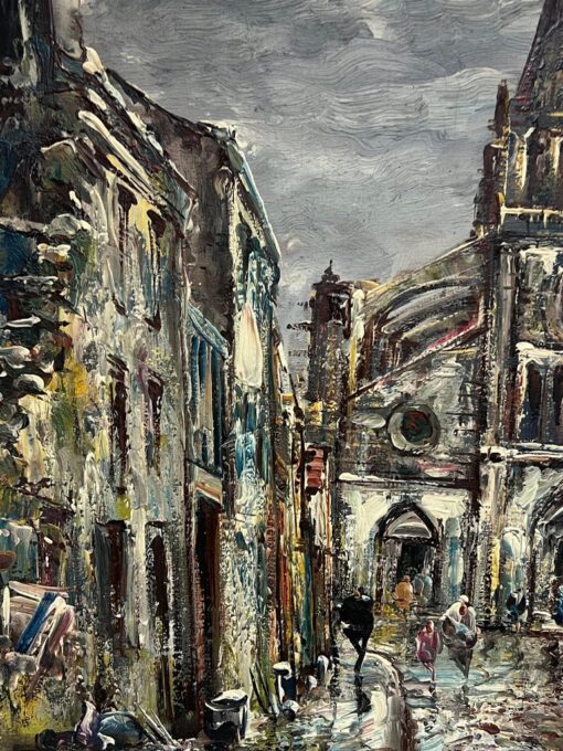 Mid 20th Century French Expressionist Signed Oil Painting French Cathedral City - Image 7