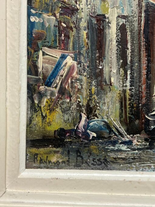 Mid 20th Century French Expressionist Signed Oil Painting French Cathedral City - Image 8