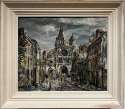 Mid 20th Century French Expressionist Signed Oil Painting French Cathedral City