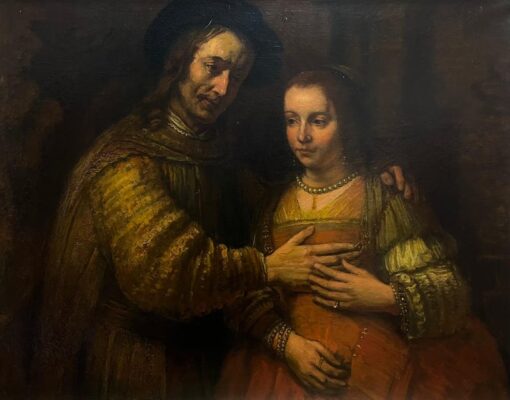 Huge Antique Dutch Old Master Oil Painting The Jewish Bridge after Rembrandt - Image 2