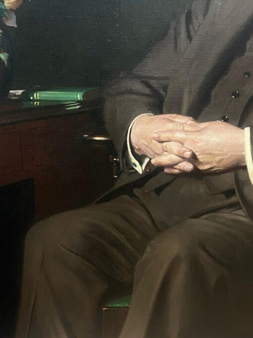 Huge British Mid 20th Century Portrait of a Bank Manager Signed Oil Painting - Image 7