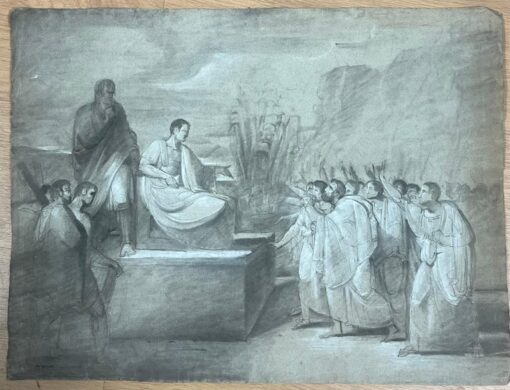 1800's French Neo Classical Old Master Chalk Drawing Roman Figures Court Scene - Image 2