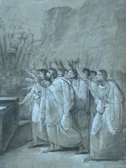 1800's French Neo Classical Old Master Chalk Drawing Roman Figures Court Scene - Image 3