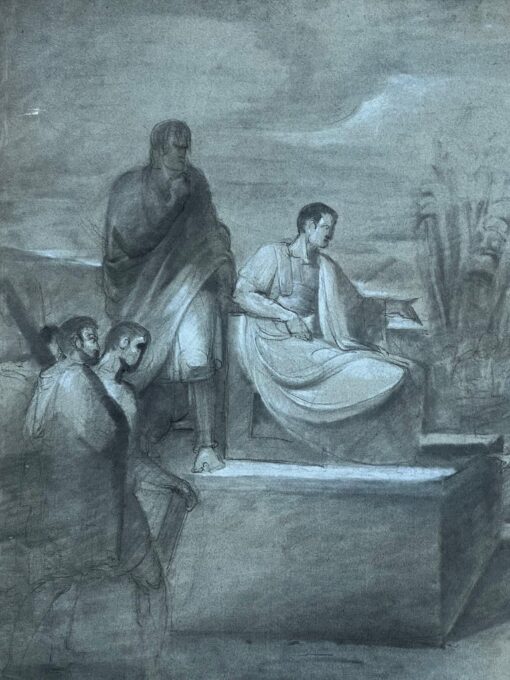 1800's French Neo Classical Old Master Chalk Drawing Roman Figures Court Scene - Image 4