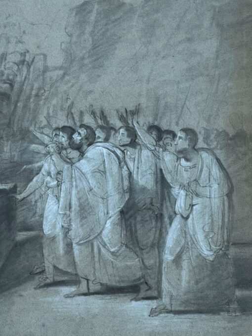1800's French Neo Classical Old Master Chalk Drawing Roman Figures Court Scene - Image 5