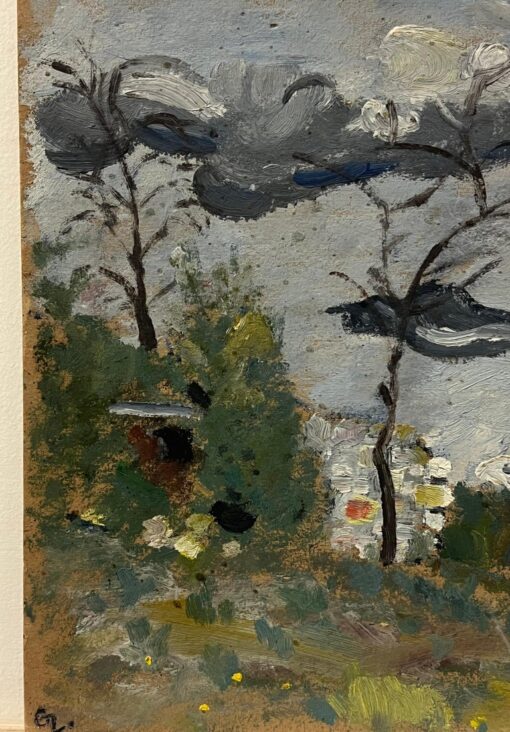 Mid 20th Century French Oil Painting Moody Landscape with Trees & Overcast Sky - Image 2