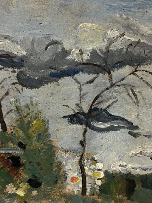 Mid 20th Century French Oil Painting Moody Landscape with Trees & Overcast Sky - Image 3