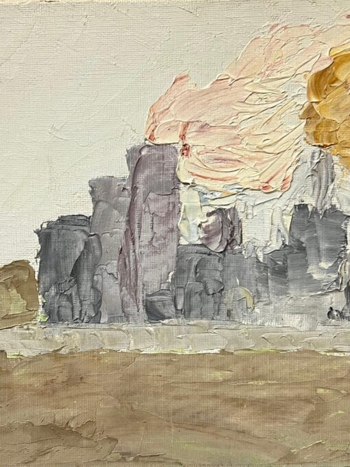French Post Impressionist Factory and Rising Smoke Landscape Textured Oil - Image 3
