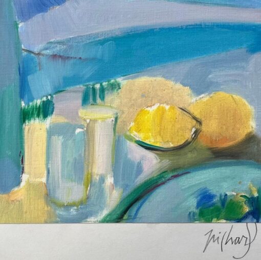 Original Oil Painting of a Vibrant Still Life with Lemons and Bottle - Image 5