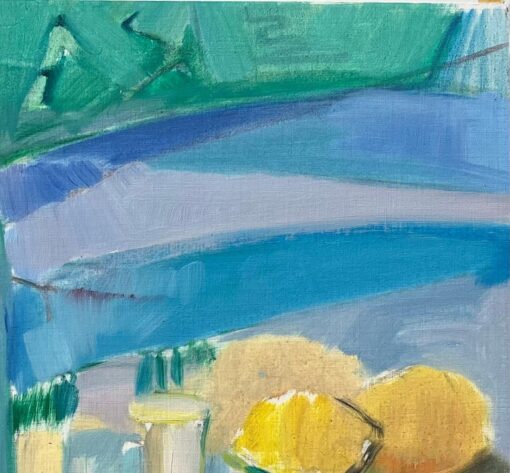 Original Oil Painting of a Vibrant Still Life with Lemons and Bottle - Image 6