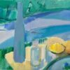 Original Oil Painting of a Vibrant Still Life with Lemons and Bottle