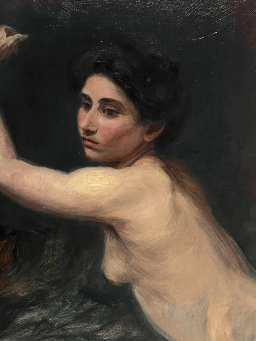 19th Century French Symbolist Oil Painting Sketch of Artists Nude Model Posing - Image 5