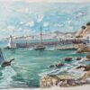 French Watercolor of Nice Port with Sailboats and Coastal Architecture