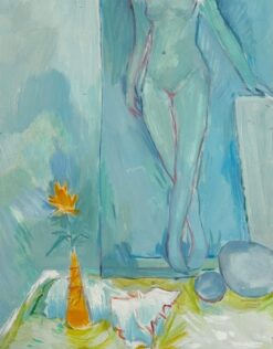 Figurative Nude with Floral Still Life - Abstract Contemporary Oil Painting