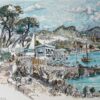 French Watercolor of Le Roc-Martin and Seaside Café