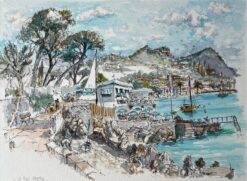 French Watercolor of Le Roc-Martin and Seaside Café