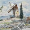 French Watercolor of Moulin de Daudet in Fontvieille Provence