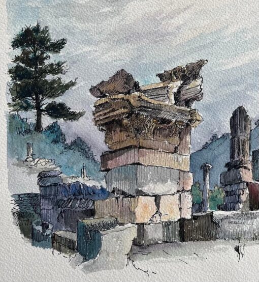 French Watercolor of Ruins of Glanum in Saint-Rémy-de-Provence - Image 3