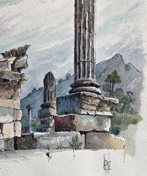 French Watercolor of Ruins of Glanum in Saint-Rémy-de-Provence - Image 4