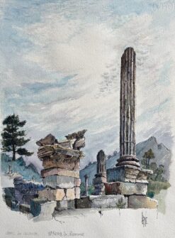 French Watercolor of Ruins of Glanum in Saint-Rémy-de-Provence
