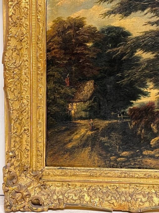 Fine 1830's English Oil Painting on panel Countryside Rural Lane with Gilt Frame - Image 4