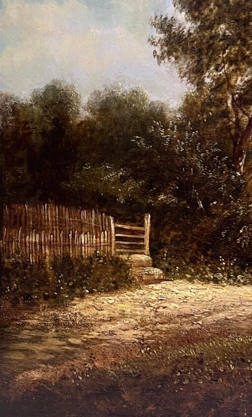 Fine Victorian English Oil Rural Cottage Landscape Figures & Animals in Lane - Image 6