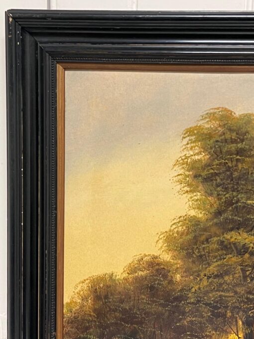 Antique English Oil Painting Sheep in Pastoral Landscape Golden Light - Image 4