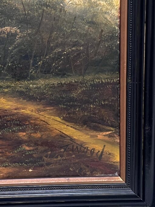 Antique English Oil Painting Sheep in Pastoral Landscape Golden Light - Image 9