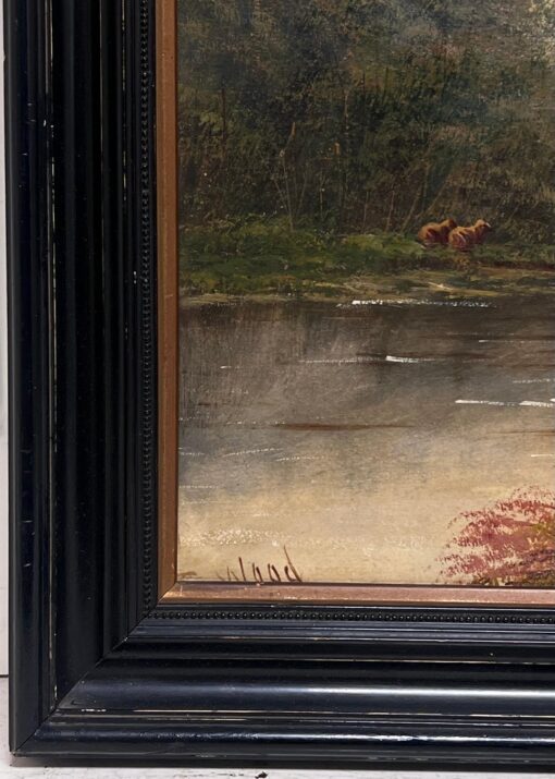Tranquil Pastoral Landscape River Grazing Banks of Sunset River Landscape Oil - Image 4