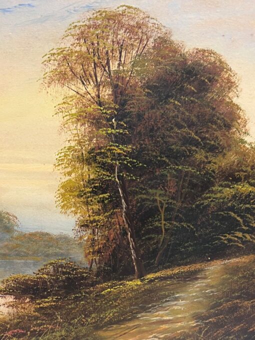 Tranquil Pastoral Landscape River Grazing Banks of Sunset River Landscape Oil - Image 8