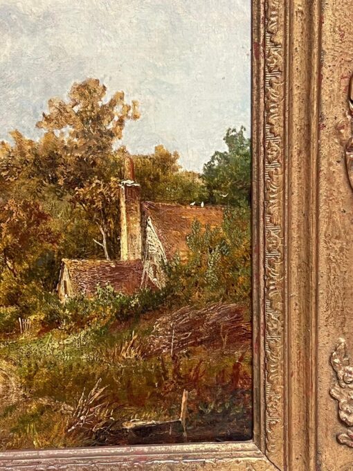 Victorian English Signed Oil Painting 1870's Rural Country Landscape Gilt Framed - Image 3